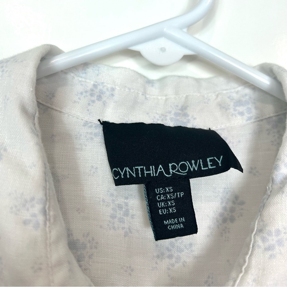 Cynthia Rowley White Linen Button down Shirt dainty Blue floral Print Top XS - Picture 14 of 14